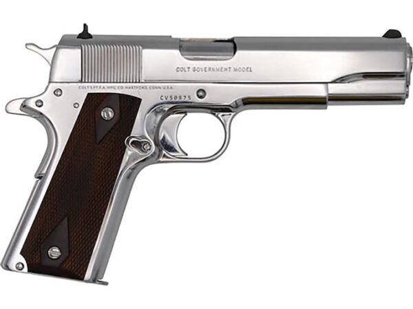 colt bright stainless government semi automatic pistol 45 acp 5 barrel