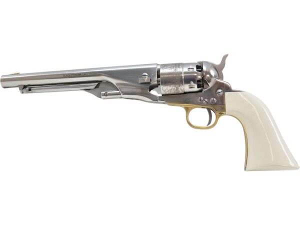 pietta 1860 army black powder revolver 44 caliber 8 barrel steel frame white